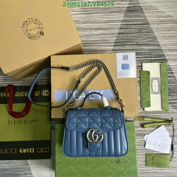 Gucci Leather Matelasse Aria Mini GG Marmont Top Handle Shoulder Bag Clear Blue Mirror (1:1)