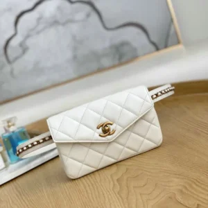 Chanel Lambskin Quilted Waist Belt Bag White Mirror (1:1)