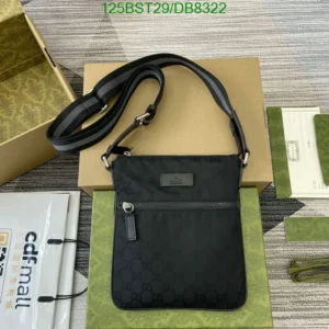 Gucci Cowhide Monogram Medium Flat Messenger Bag Black Mirror (1:1) - Authentic Gucci Crossbody Bag