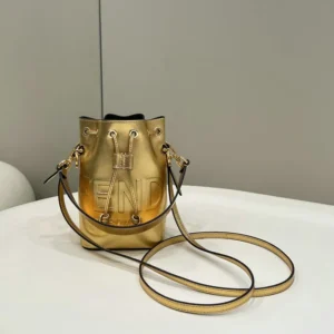 Fendi Mon Tresor Mini Gold Leather Bucket Bag Mirror (1:1)