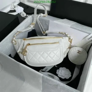 Chanel Leather Quilted Waist Belt Bag White Mirror (1:1)