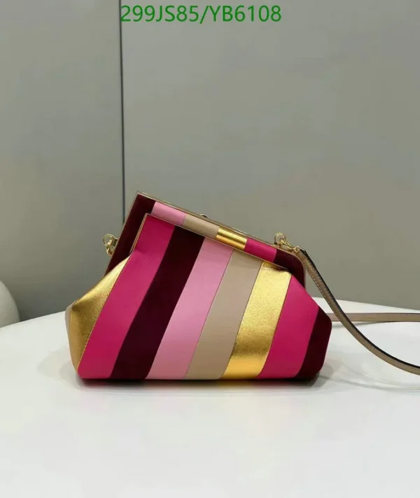 Fendi Leather Suede Striped Inlay Small Fendi First Multicolor Mirror (1:1)