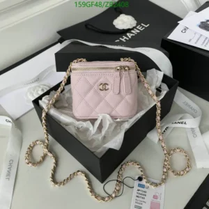 Chanel Leather Pink Quilted Vanity Case Mini With Gold Chain (Mirror 1:1)