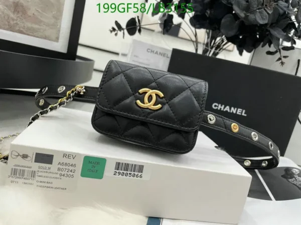 Chanel Lambskin Quilted Punk Essentials Chain Mini Flap Belt Bag Black Mirror (1:1)