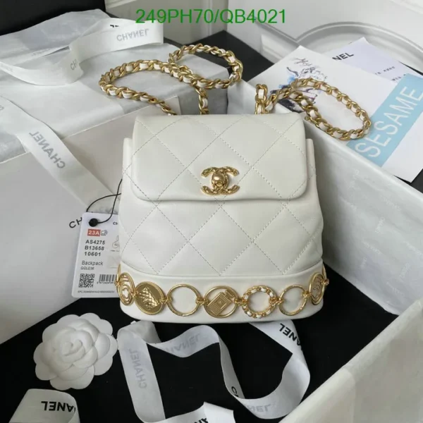 Chanel Leather Quilted New Medium Backpack White Mirror (1:1)