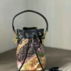 Fendi X Versace Silk Vitello Fendace FF Baroque Quilted Mini Mon Tresor Bucket Bag Gold Multicolor Mirror (1:1)