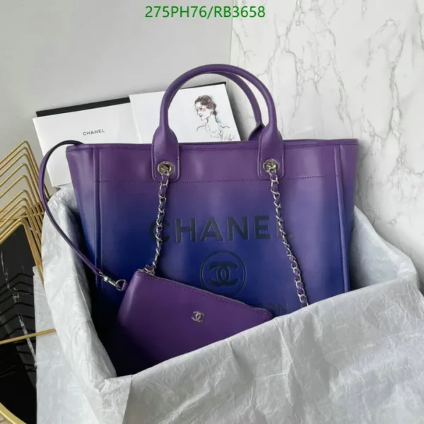 Chanel Large Deauville Tote Shopping Bag Mirror (1:1) in Purple Genuine Leather