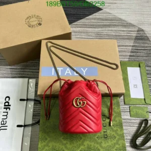 GG Marmont Mini Bucket Bag (Mirror 1:1) – Iconic Red Cowhide Luxury Bag