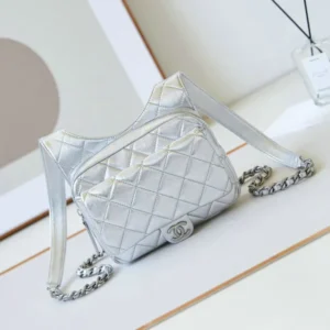 Chanel Metallic Sheepskin Quilted Flap Backpack Silver Mirror (1:1)