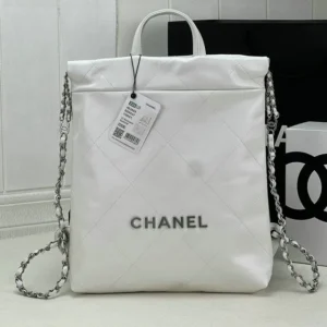 Chanel Shiny Cowhide Quilted Chanel 22 Backpack White Mirror (1:1)