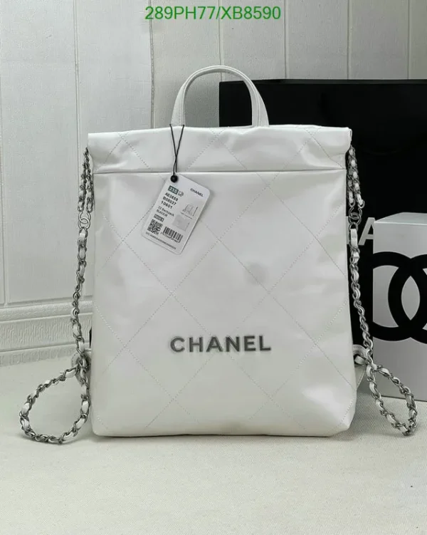 Chanel Shiny Cowhide Quilted Chanel 22 Backpack White Mirror (1:1)