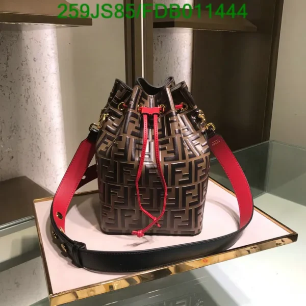 Fendi Vitello Grace FF 1974 Embossed Grande Mon Tresor Bucket Bag Fragola Mirror (1:1)