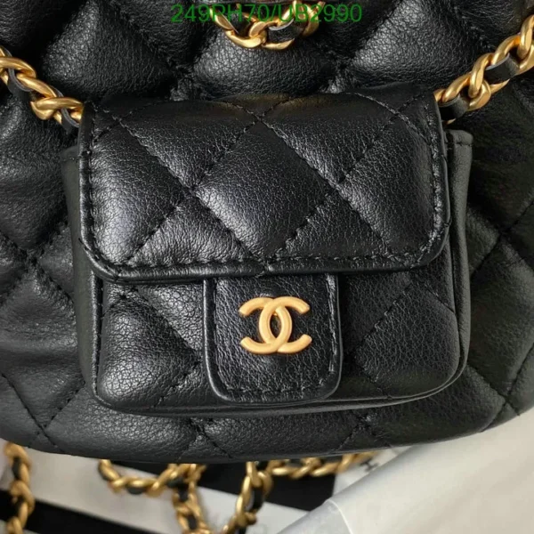 Chanel Cowhide Quilted Small CC Chain Bucket Backpack Black Mirror (1:1)