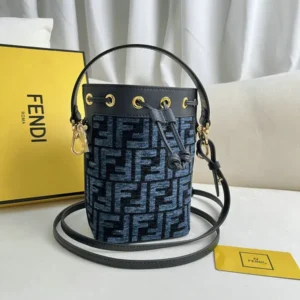 Fendi Mon Tresor Light blue FF jacquard velvet mini bag (Mirror 1:1)