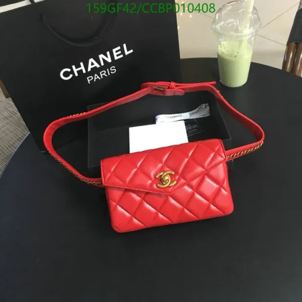 Chanel Lambskin Quilted Flap Waist Belt Bag Red Mirror (1:1)