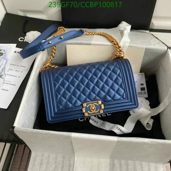 Chanel Calfskin Quilted New Medium Boy Flap Bronze Blue Mirror (1:1)