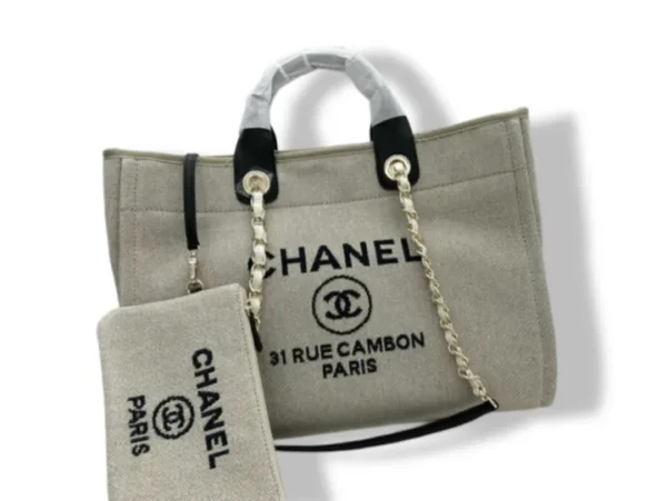 Chanel Large Deauville Tote Shopping Bag Mirror (1:1) in Soft Gray