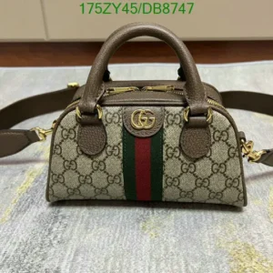 Gucci GG Supreme Monogram Textured Dollar Calfskin Web Mini Ophidia Top Handle Bowler Bag Beige Ebony New Acero Mirror (1:1)