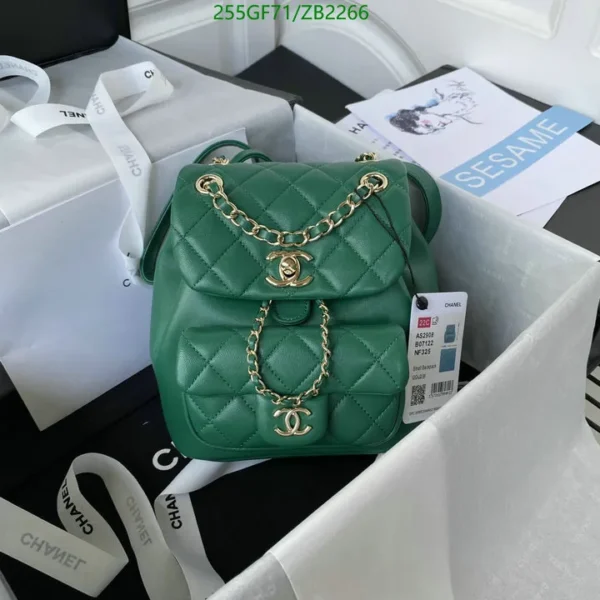 Chanel Leather Quilted Small Duma Drawstring Backpack Green Mirror (1:1)