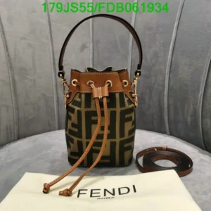 Fendi Canvas FF Embroidered Mini Mon Tresor Bucket Bag Amazzonia Cuoio Mirror (1:1)