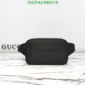 Small Belt Bag (Mirror 1:1) – Black GG Leather with Zip Closure