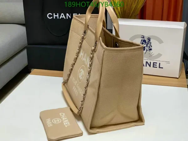 Chanel Large Deauville Tote Shopping Bag Mirror (1:1) in Beige Canvas + Genuine Leather