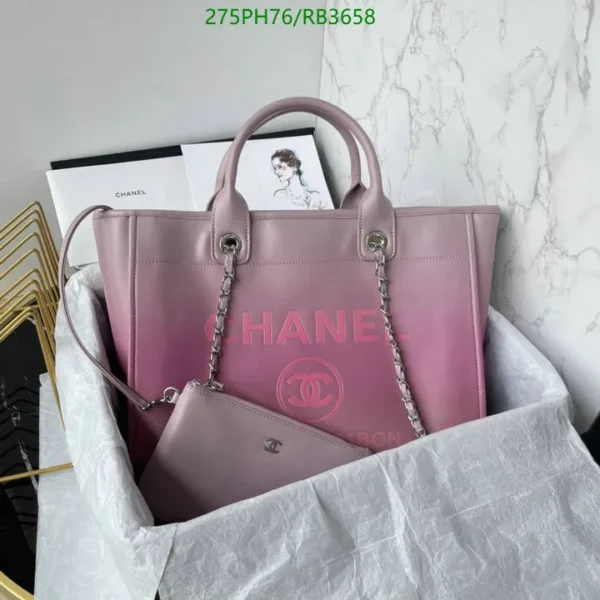 Chanel Large Deauville Tote Shopping Bag Mirror (1:1) in Purple Genuine Leather