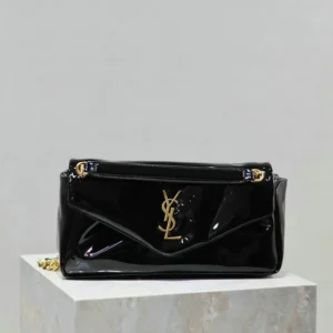 Saint Laurent Calypso Shoulder Bag Mirror (1:1) – Glossy Black Patent Cowhide Designer Handbag