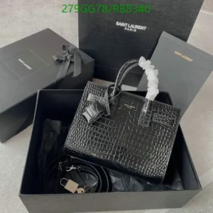 Saint Laurent Nano Sac de Jour Croc-Embossed Leather Bag Mirror (1:1) – Luxury Black Handbag