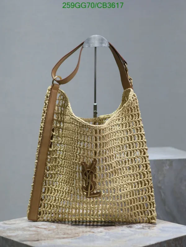 Saint Laurent Oxalis Raffia Shoulder Bag Mirror (1:1) – Elegant YSL Crochet Handbag