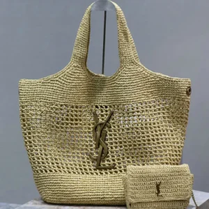 SAINT LAURENT Icare Raffia Maxi Shopping Bag Mirror (1:1) – Handcrafted Luxury Tote