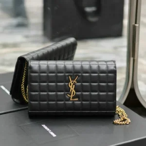 Saint Laurent Classic Cassandre Chain Wallet in Lambskin Leather Mirror (1:1) – Luxury Black Quilted Purse