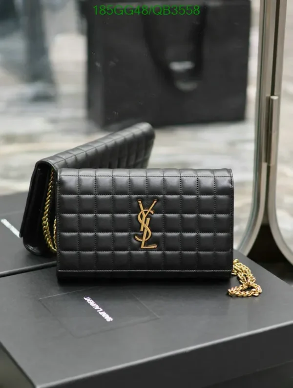 Saint Laurent Classic Cassandre Chain Wallet in Lambskin Leather Mirror (1:1) – Luxury Black Quilted Purse