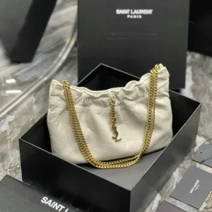 Saint Laurent Leather Pac Pac Ruched Hobo Winter Mirror (1:1) – Luxury White Shoulder Bag