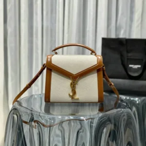 Saint Laurent Canvas + Cowhide Mini Classic Monogram Cassandra Top Handle Tan Natural Mirror (1:1) – Luxury Handbag