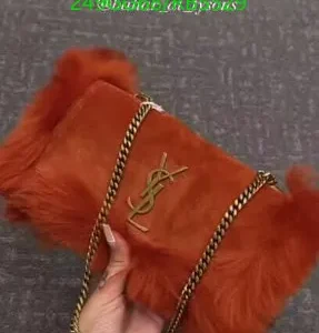 Saint Laurent Suede Fur Small Reversible Monogram Kate Satchel Pavot Rouge Mirror (1:1) – Luxury Red Shoulder Bag