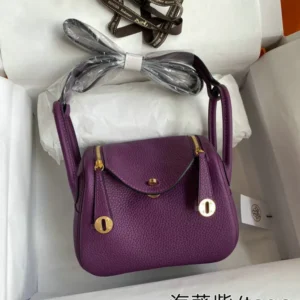 Hermès Mini Lindy Two-Way Bag Mirror (1:1) – Luxurious Purple Togo Leather Handbag