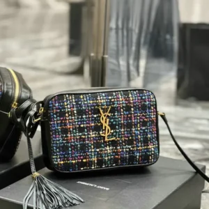 Saint Laurent Lou Camera Bag in Quilted Calfskin + Grosgrain + Tweed Mirror (1:1) – Multicolor Designer Bag