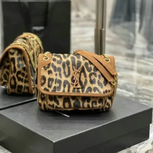 Saint Laurent Smooth Leopard Print Niki Chain Satchel Light Natural Mirror (1:1) – Luxury Designer Shoulder Bag