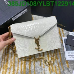 Saint Laurent Cowhide Crocodile Embossed Monogram Cassandra Clasp Bag White Mirror (1:1) – Luxury YSL Shoulder Bag