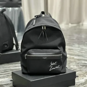 Saint Laurent City Backpack Mirror (1:1) – Black Canvas & Leather Designer Bag