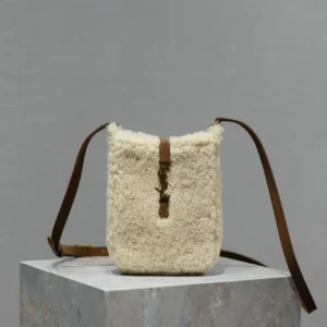 Saint Laurent Lamb Wool & Cowhide Crossbody Bag Mirror (1:1) – Elegant Beige & Brown Shoulder Bag