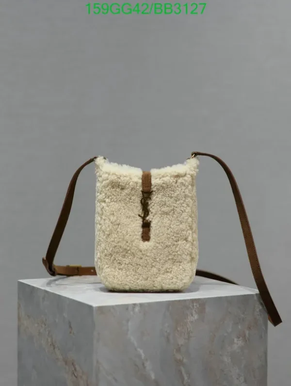 Saint Laurent Lamb Wool & Cowhide Crossbody Bag Mirror (1:1) – Elegant Beige & Brown Shoulder Bag