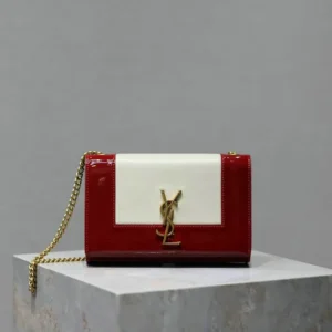 Saint Laurent Cowhide Two-Toned Small Monogram Kate Satchel Mirror (1:1) – Off White & Oxblood Red