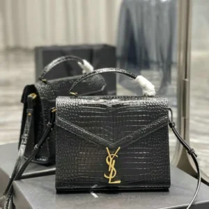 Saint Laurent Crocodile-Embossed Cassandra Top Handle Bag Mirror (1:1) – Luxury YSL Leather Handbag