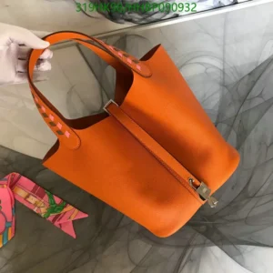 Hermès Picotin Lock Tote Bag Mirror (1:1) – Luxury Orange Clemence Leather Handbag