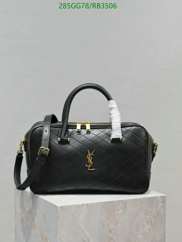 SAINT LAURENT Leather Lyia Quilted Duffle Bag Black Mirror (1:1) – Luxury Travel Handbag