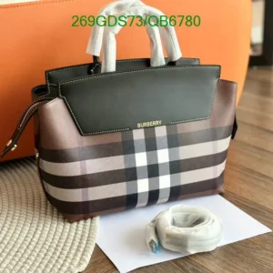 Burberry Bag Top Handle Logo Check Pattern Dark Brown Mirror (1:1) Replica