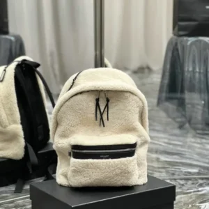 Saint Laurent Joe Quilted Backpack Mirror (1:1) – Luxury White Canvas & Lamb Wool Bag