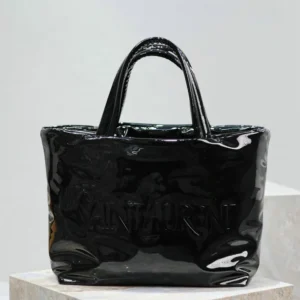 Saint Laurent Logo-Debossed Patent Leather Tote Bag Mirror (1:1) – Luxury High-Shine Cowhide Handbag